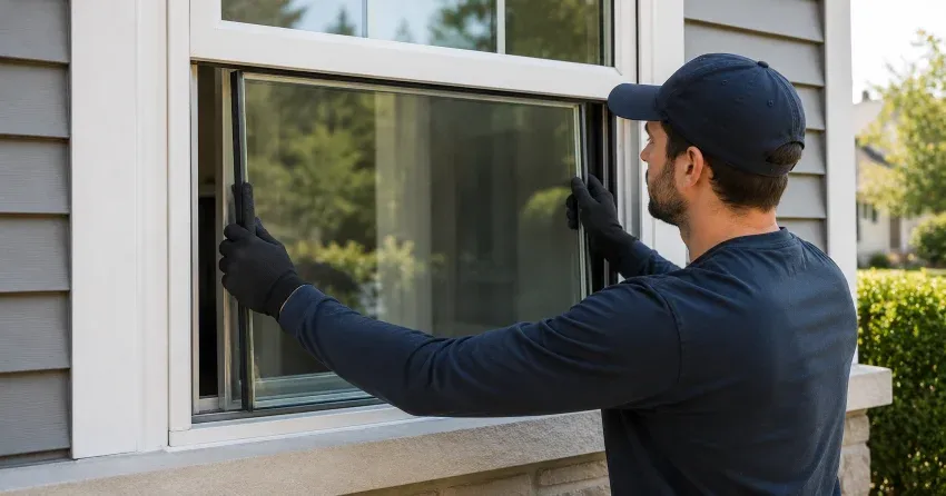 technician boarding up broken window during emergency glass repair Beaverdams, Thorold