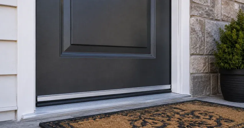 technician replacing worn door weatherstripping in Lake Gibson, Thorold home