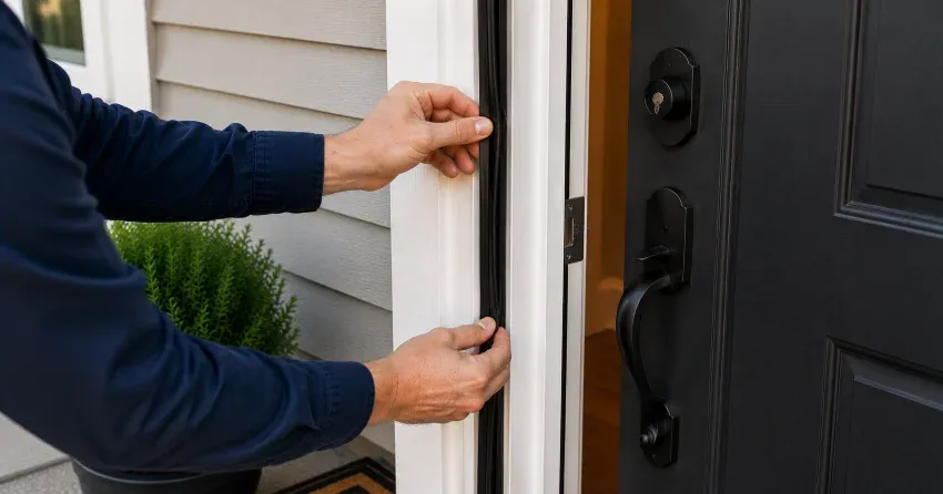 technician performing light test on door seal in Old Town Thorold, Thorold