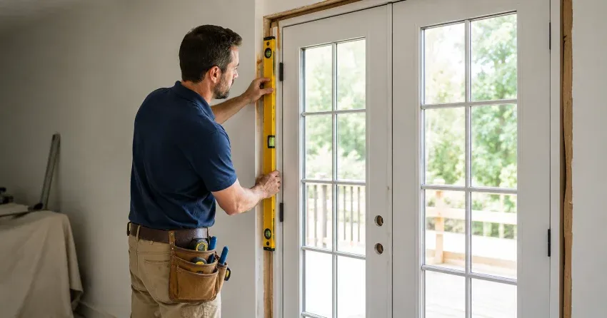 newly installed French doors with divided glass panes in Rolling Meadows, Thorold