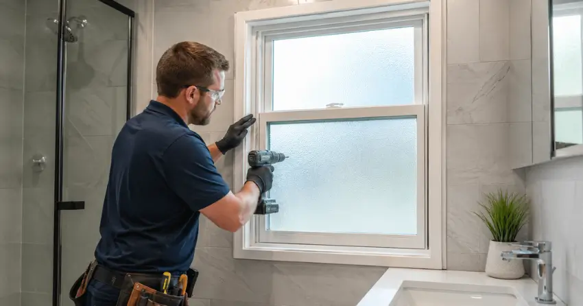 frosted glass installation bathroom window in St. Johns, Thorold