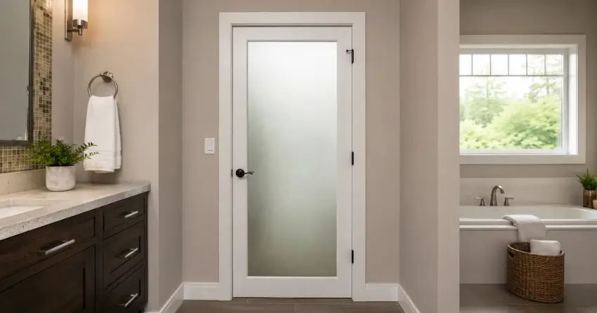 frosted glass panel bathroom door installed in a Downtown Thorold, Thorold home
