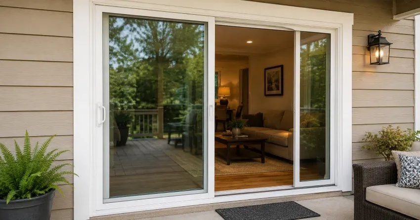 Patio Door Installation technician setting a new frame in Thorold South, Thorold