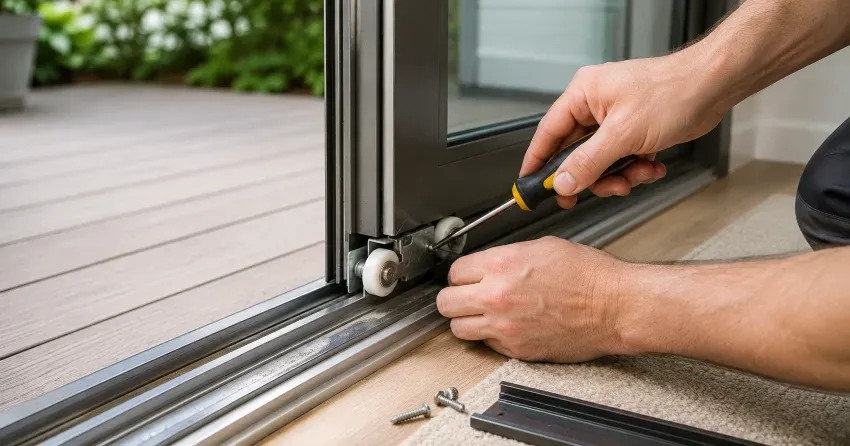 sliding door fix Downtown Thorold, Thorold technician diagnosing track issue