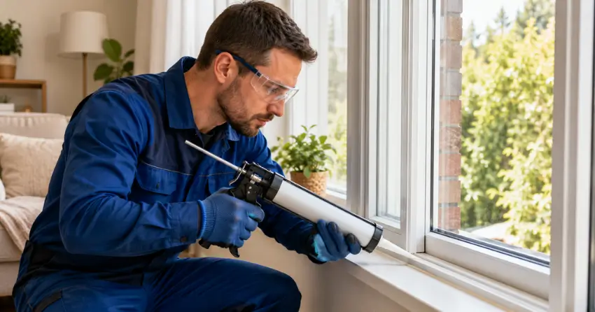 technician repairing window seal and frame in Thorold